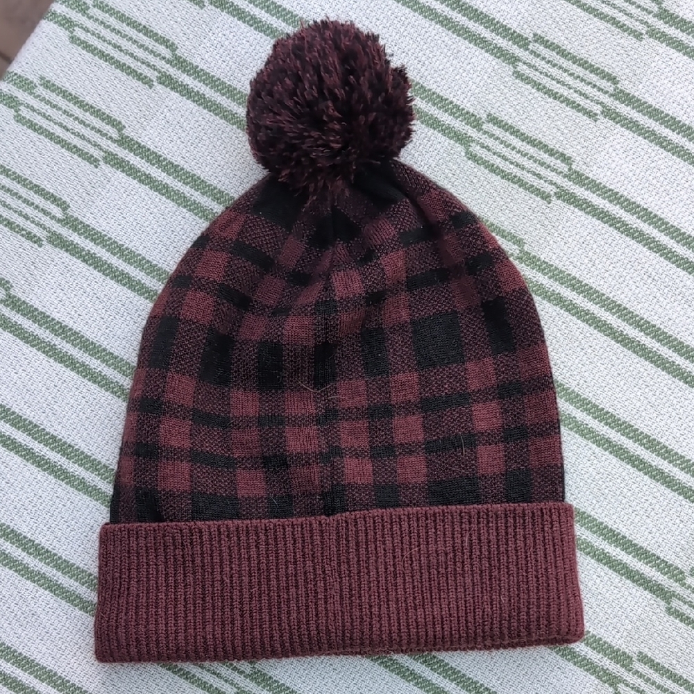 Coach Burgundy and Black Checkered Beanie - Picture 3 of 4